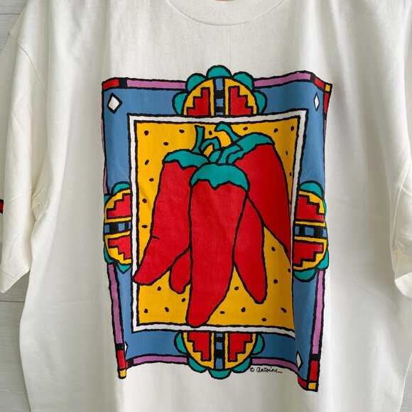 NWOT Vintage 90s Chris Antoine Southwest Chile pepper tunic t-shirt, One Size - Picture 2 of 7